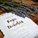 Gold and lavender wedding invitations