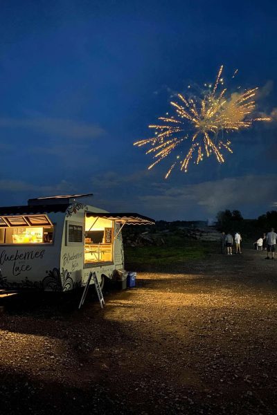 Fireworks burst over the Blueberry and Lace food truck